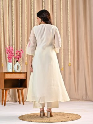 White Mul Chanderi Anarkali Suit Set