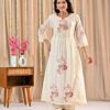 White Mul Chanderi Anarkali Suit Set Ethnic Wear, festive anarkali, mul chanderi suit, white anarkali suit, women’s suit set 