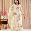 White Mul Chanderi Anarkali Suit Set Ethnic Wear, festive anarkali, mul chanderi suit, white anarkali suit, women’s suit set 
