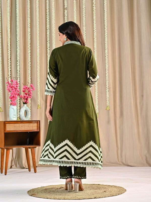 Olive Green A-Line Suit – Cotton Fabric a-line suit, cotton suit, daily wear, Ethnic Wear, olive green suit, women’s cotton dress 