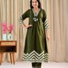 Olive Green A-Line Suit – Cotton Fabric a-line suit, cotton suit, daily wear, Ethnic Wear, olive green suit, women’s cotton dress 