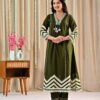 Olive Green A-Line Suit – Cotton Fabric a-line suit, cotton suit, daily wear, Ethnic Wear, olive green suit, women’s cotton dress 