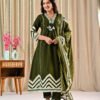 Olive Green A-Line Suit – Cotton Fabric a-line suit, cotton suit, daily wear, Ethnic Wear, olive green suit, women’s cotton dress 