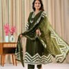 Olive Green A-Line Suit – Cotton Fabric a-line suit, cotton suit, daily wear, Ethnic Wear, olive green suit, women’s cotton dress 