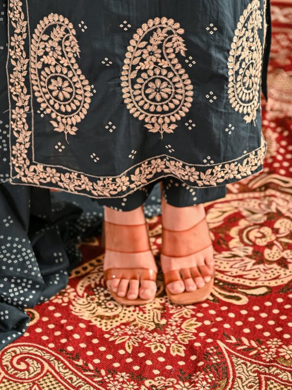 Peacock Teal Hand Embroidery Suit Set - Cotton Fabric  