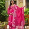 Rani Pink Cotton A-Line Kurta Palazzo Set with Mirror Work ethnic wear for women, festive ethnic wear, festive suit set, lightweight silk blend suit, silk blend suit set, silk kurta set, women’s silk suit 