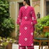 Rani Pink Cotton A-Line Kurta Palazzo Set with Mirror Work ethnic wear for women, festive ethnic wear, festive suit set, lightweight silk blend suit, silk blend suit set, silk kurta set, women’s silk suit 