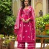 Rani Pink Cotton A-Line Kurta Palazzo Set with Mirror Work ethnic wear for women, festive ethnic wear, festive suit set, lightweight silk blend suit, silk blend suit set, silk kurta set, women’s silk suit 