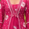 Rani Pink Cotton A-Line Kurta Palazzo Set with Mirror Work ethnic wear for women, festive ethnic wear, festive suit set, lightweight silk blend suit, silk blend suit set, silk kurta set, women’s silk suit 