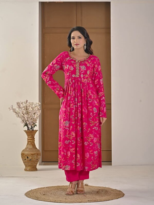 Festive Pink Floral Alia-Cut Suit Set ethnic wear for women, festive ethnic wear, festive suit set, lightweight silk blend suit, silk blend suit set, silk kurta set, women’s silk suit Festive Pink Floral Alia-Cut Suit Set ethnic wear for women, festive ethnic wear, festive suit set, lightweight silk blend suit, silk blend suit set, silk kurta set, women’s silk suit