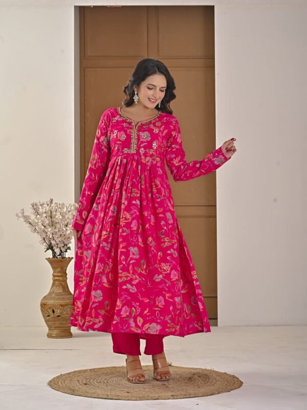 Festive Pink Floral Alia-Cut Suit Set ethnic wear for women, festive ethnic wear, festive suit set, lightweight silk blend suit, silk blend suit set, silk kurta set, women’s silk suit Festive Pink Floral Alia-Cut Suit Set ethnic wear for women, festive ethnic wear, festive suit set, lightweight silk blend suit, silk blend suit set, silk kurta set, women’s silk suit