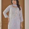 Ice Blue Pearl-Embellished Kurta Palazzo Set ethnic wear for women, festive ethnic wear, festive suit set, lightweight silk blend suit, silk blend suit set, silk kurta set, women’s silk suit 
