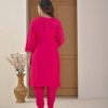 Festive Fuchsia Pink Chinnon Kurti & Dhoti Pant Set with Hand Embroidery ethnic wear for women, festive ethnic wear, festive suit set, lightweight silk blend suit, silk blend suit set, silk kurta set, women’s silk suit 