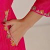 Festive Fuchsia Pink Chinnon Kurti & Dhoti Pant Set with Hand Embroidery ethnic wear for women, festive ethnic wear, festive suit set, lightweight silk blend suit, silk blend suit set, silk kurta set, women’s silk suit 