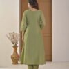 Saga Green Mul Chanderi A-Line Suit Set ethnic wear for women, festive ethnic wear, festive suit set, lightweight silk blend suit, silk blend suit set, silk kurta set, women’s silk suit 