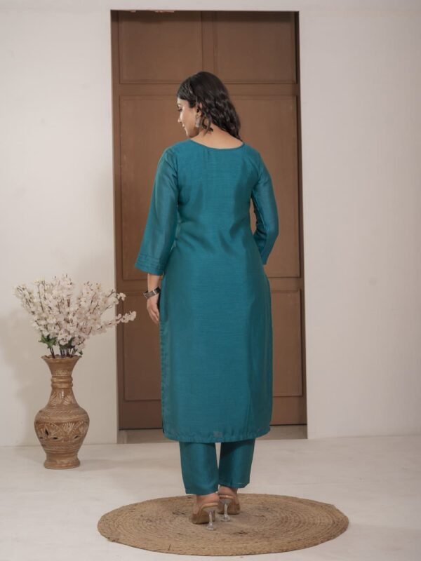 Teal Blue Chinnon Embroidered Kurta Pant Set with Dupatta ethnic wear for women, festive ethnic wear, festive suit set, lightweight silk blend suit, silk blend suit set, silk kurta set, women’s silk suit Teal Blue Chinnon Embroidered Kurta Pant Set with Dupatta ethnic wear for women, festive ethnic wear, festive suit set, lightweight silk blend suit, silk blend suit set, silk kurta set, women’s silk suit