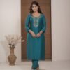 Teal Blue Chinnon Embroidered Kurta Pant Set with Dupatta ethnic wear for women, festive ethnic wear, festive suit set, lightweight silk blend suit, silk blend suit set, silk kurta set, women’s silk suit Teal Blue Chinnon Embroidered Kurta Pant Set with Dupatta ethnic wear for women, festive ethnic wear, festive suit set, lightweight silk blend suit, silk blend suit set, silk kurta set, women’s silk suit