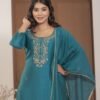 Teal Blue Chinnon Embroidered Kurta Pant Set with Dupatta ethnic wear for women, festive ethnic wear, festive suit set, lightweight silk blend suit, silk blend suit set, silk kurta set, women’s silk suit Teal Blue Chinnon Embroidered Kurta Pant Set with Dupatta ethnic wear for women, festive ethnic wear, festive suit set, lightweight silk blend suit, silk blend suit set, silk kurta set, women’s silk suit