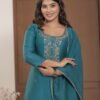 Teal Blue Chinnon Embroidered Kurta Pant Set with Dupatta ethnic wear for women, festive ethnic wear, festive suit set, lightweight silk blend suit, silk blend suit set, silk kurta set, women’s silk suit Teal Blue Chinnon Embroidered Kurta Pant Set with Dupatta ethnic wear for women, festive ethnic wear, festive suit set, lightweight silk blend suit, silk blend suit set, silk kurta set, women’s silk suit