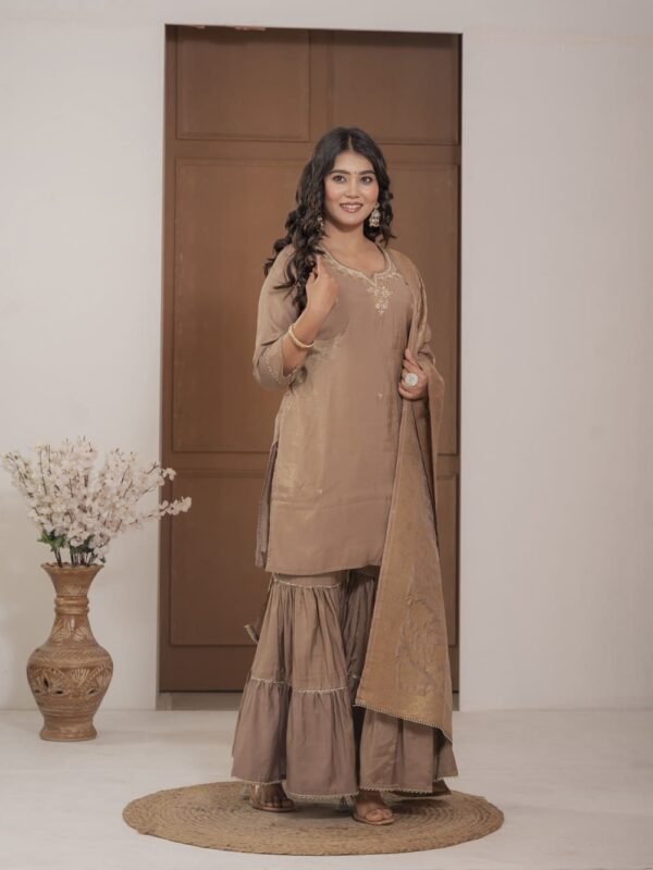 Golden Simar Silk Embroidered Sharara Suit Set ethnic wear for women, festive ethnic wear, festive suit set, lightweight silk blend suit, silk blend suit set, silk kurta set, women’s silk suit Golden Simar Silk Embroidered Sharara Suit Set ethnic wear for women, festive ethnic wear, festive suit set, lightweight silk blend suit, silk blend suit set, silk kurta set, women’s silk suit