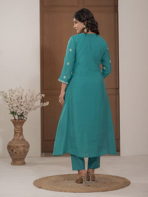 Firoji Mulchanderi A-Line Suit Set ethnic wear for women, festive ethnic wear, festive suit set, lightweight silk blend suit, silk blend suit set, silk kurta set, women’s silk suit 