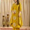Olive Glow Mirror Motif Cotton Suit Set ethnic wear for women, festive ethnic wear, festive suit set, lightweight silk blend suit, silk blend suit set, silk kurta set, women’s silk suit 