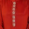 Rust amber Chiffon Anarkali with Embellished Band Collar ethnic wear for women, festive ethnic wear, festive suit set, lightweight silk blend suit, silk blend suit set, silk kurta set, women’s silk suit 