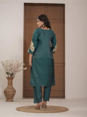 Teal Blossom Mulchanderi Festive Suit Set