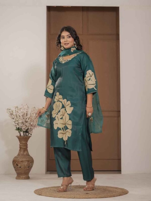 Teal Blossom Mulchanderi Festive Suit Set ethnic wear for women, festive ethnic wear, festive suit set, lightweight silk blend suit, silk blend suit set, silk kurta set, women’s silk suit Teal Blossom Mulchanderi Festive Suit Set ethnic wear for women, festive ethnic wear, festive suit set, lightweight silk blend suit, silk blend suit set, silk kurta set, women’s silk suit