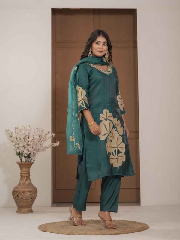 Teal Blossom Mulchanderi Festive Suit Set ethnic wear for women, festive ethnic wear, festive suit set, lightweight silk blend suit, silk blend suit set, silk kurta set, women’s silk suit Teal Blossom Mulchanderi Festive Suit Set ethnic wear for women, festive ethnic wear, festive suit set, lightweight silk blend suit, silk blend suit set, silk kurta set, women’s silk suit