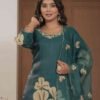 Teal Blossom Mulchanderi Festive Suit Set ethnic wear for women, festive ethnic wear, festive suit set, lightweight silk blend suit, silk blend suit set, silk kurta set, women’s silk suit Teal Blossom Mulchanderi Festive Suit Set ethnic wear for women, festive ethnic wear, festive suit set, lightweight silk blend suit, silk blend suit set, silk kurta set, women’s silk suit