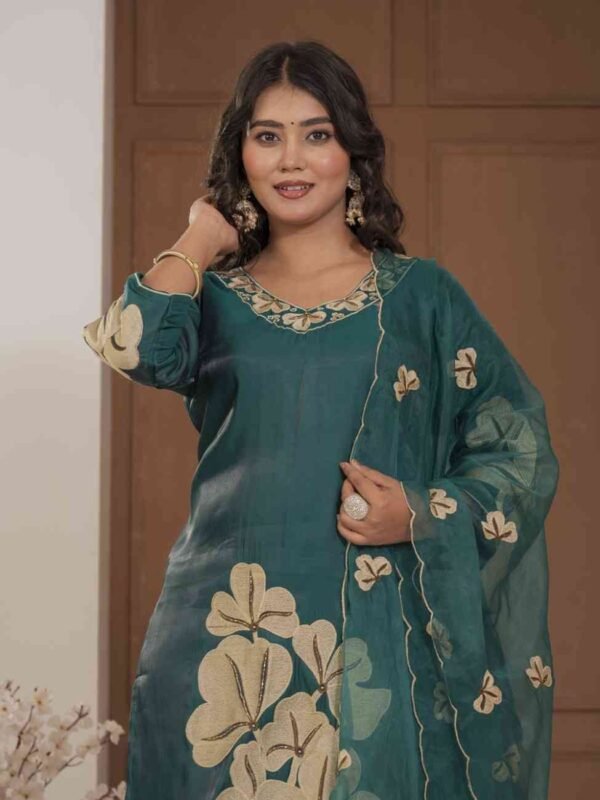 Teal Blossom Mulchanderi Festive Suit Set ethnic wear for women, festive ethnic wear, festive suit set, lightweight silk blend suit, silk blend suit set, silk kurta set, women’s silk suit Teal Blossom Mulchanderi Festive Suit Set ethnic wear for women, festive ethnic wear, festive suit set, lightweight silk blend suit, silk blend suit set, silk kurta set, women’s silk suit
