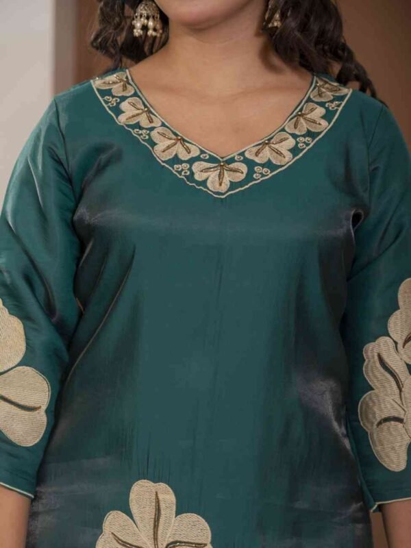 Teal Blossom Mulchanderi Festive Suit Set ethnic wear for women, festive ethnic wear, festive suit set, lightweight silk blend suit, silk blend suit set, silk kurta set, women’s silk suit Teal Blossom Mulchanderi Festive Suit Set ethnic wear for women, festive ethnic wear, festive suit set, lightweight silk blend suit, silk blend suit set, silk kurta set, women’s silk suit