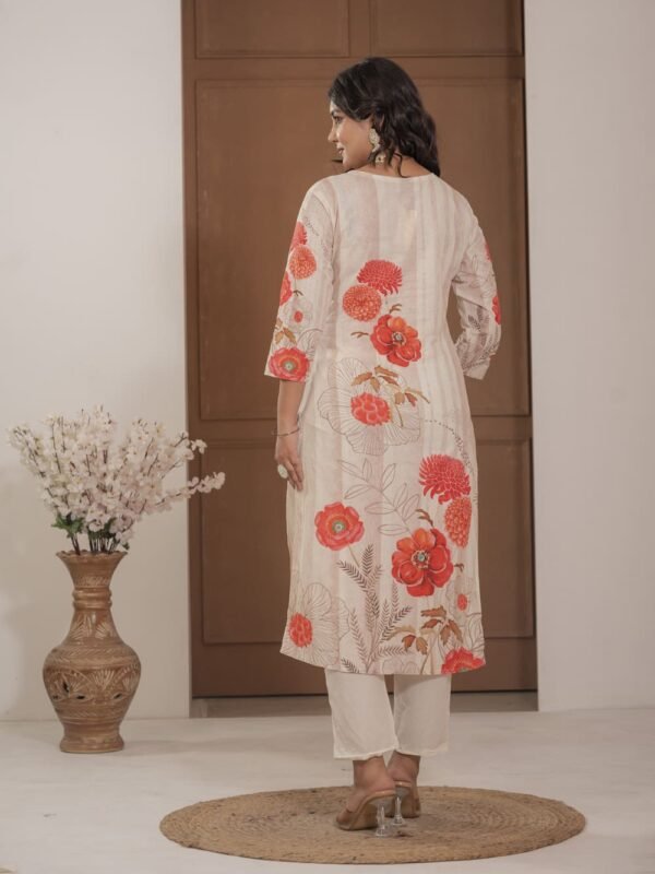 Ivory Cotton Silk Floral Print Suit with Dupatta ethnic wear for women, festive ethnic wear, festive suit set, lightweight silk blend suit, silk blend suit set, silk kurta set, women’s silk suit 