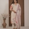 Ivory Cotton Silk Floral Print Suit with Dupatta ethnic wear for women, festive ethnic wear, festive suit set, lightweight silk blend suit, silk blend suit set, silk kurta set, women’s silk suit 