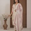 Ivory Cotton Silk Floral Print Suit with Dupatta ethnic wear for women, festive ethnic wear, festive suit set, lightweight silk blend suit, silk blend suit set, silk kurta set, women’s silk suit 
