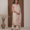 Ivory Cotton Silk Floral Print Suit with Dupatta ethnic wear for women, festive ethnic wear, festive suit set, lightweight silk blend suit, silk blend suit set, silk kurta set, women’s silk suit 