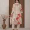 Ivory Cotton Silk Floral Print Suit with Dupatta ethnic wear for women, festive ethnic wear, festive suit set, lightweight silk blend suit, silk blend suit set, silk kurta set, women’s silk suit 