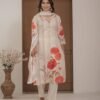 Ivory Cotton Silk Floral Print Suit with Dupatta ethnic wear for women, festive ethnic wear, festive suit set, lightweight silk blend suit, silk blend suit set, silk kurta set, women’s silk suit 