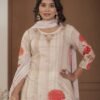 Ivory Cotton Silk Floral Print Suit with Dupatta ethnic wear for women, festive ethnic wear, festive suit set, lightweight silk blend suit, silk blend suit set, silk kurta set, women’s silk suit 