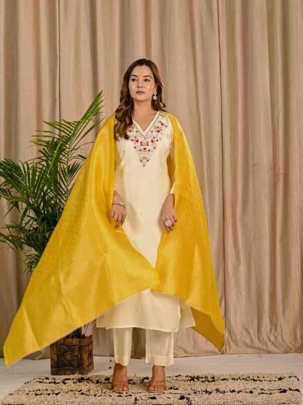 Banarasi Dupatta Suit with Mirror Embroidery ethnic wear for women, festive ethnic wear, festive suit set, lightweight silk blend suit, silk blend suit set, silk kurta set, women’s silk suit Banarasi Dupatta Suit with Mirror Embroidery ethnic wear for women, festive ethnic wear, festive suit set, lightweight silk blend suit, silk blend suit set, silk kurta set, women’s silk suit