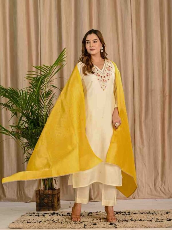 Banarasi Dupatta Suit with Mirror Embroidery ethnic wear for women, festive ethnic wear, festive suit set, lightweight silk blend suit, silk blend suit set, silk kurta set, women’s silk suit Banarasi Dupatta Suit with Mirror Embroidery ethnic wear for women, festive ethnic wear, festive suit set, lightweight silk blend suit, silk blend suit set, silk kurta set, women’s silk suit