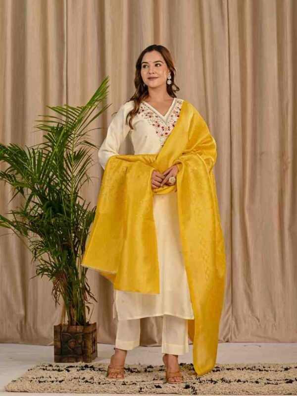 Banarasi Dupatta Suit with Mirror Embroidery ethnic wear for women, festive ethnic wear, festive suit set, lightweight silk blend suit, silk blend suit set, silk kurta set, women’s silk suit Banarasi Dupatta Suit with Mirror Embroidery ethnic wear for women, festive ethnic wear, festive suit set, lightweight silk blend suit, silk blend suit set, silk kurta set, women’s silk suit