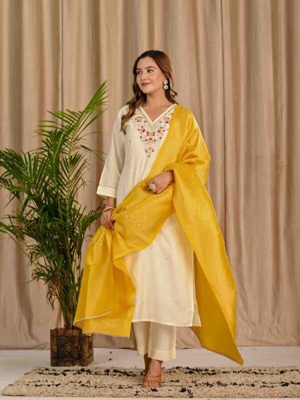 Banarasi Dupatta Suit with Mirror Embroidery ethnic wear for women, festive ethnic wear, festive suit set, lightweight silk blend suit, silk blend suit set, silk kurta set, women’s silk suit Banarasi Dupatta Suit with Mirror Embroidery ethnic wear for women, festive ethnic wear, festive suit set, lightweight silk blend suit, silk blend suit set, silk kurta set, women’s silk suit
