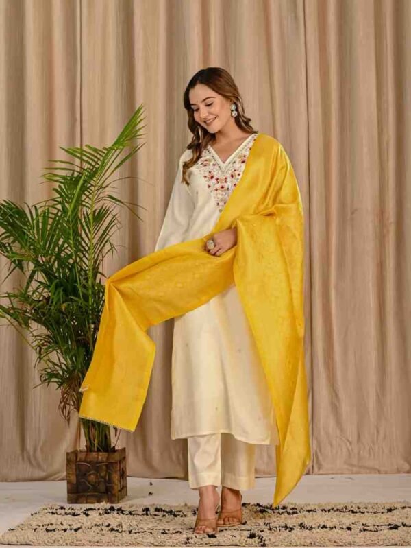 Banarasi Dupatta Suit with Mirror Embroidery ethnic wear for women, festive ethnic wear, festive suit set, lightweight silk blend suit, silk blend suit set, silk kurta set, women’s silk suit Banarasi Dupatta Suit with Mirror Embroidery ethnic wear for women, festive ethnic wear, festive suit set, lightweight silk blend suit, silk blend suit set, silk kurta set, women’s silk suit