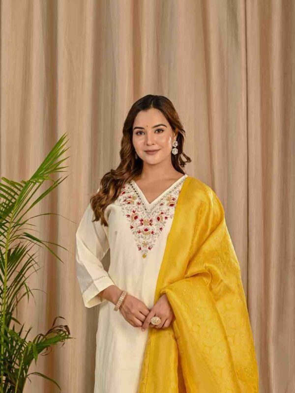 Banarasi Dupatta Suit with Mirror Embroidery ethnic wear for women, festive ethnic wear, festive suit set, lightweight silk blend suit, silk blend suit set, silk kurta set, women’s silk suit Banarasi Dupatta Suit with Mirror Embroidery ethnic wear for women, festive ethnic wear, festive suit set, lightweight silk blend suit, silk blend suit set, silk kurta set, women’s silk suit