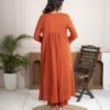 Rust Orange Cotton Anarkali Suit Set with Floral Embroidery ethnic wear for women, festive ethnic wear, festive suit set, lightweight silk blend suit, silk blend suit set, silk kurta set, women’s silk suit 