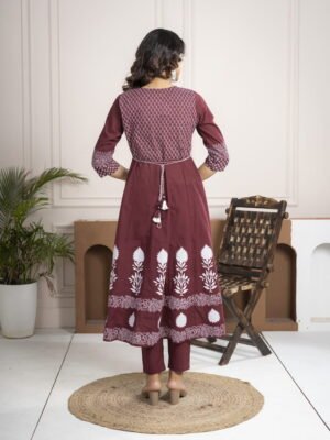 Regal Wine Anarkali Set with Hand Embroidery