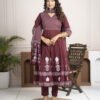 Regal Wine Anarkali Set with Hand Embroidery ethnic wear for women, festive ethnic wear, festive suit set, lightweight silk blend suit, silk blend suit set, silk kurta set, women’s silk suit 