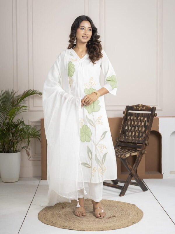 Noor White Hand-Embroidered Suit Set ethnic wear for women, festive ethnic wear, festive suit set, lightweight silk blend suit, silk blend suit set, silk kurta set, women’s silk suit Noor White Hand-Embroidered Suit Set ethnic wear for women, festive ethnic wear, festive suit set, lightweight silk blend suit, silk blend suit set, silk kurta set, women’s silk suit